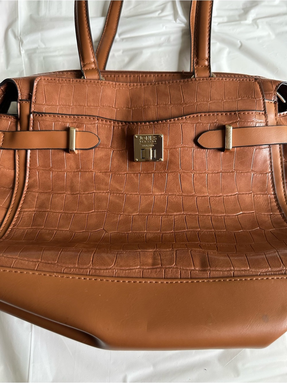 Jones New York Cognac Croc-Embossed Tote with Gold Hardware